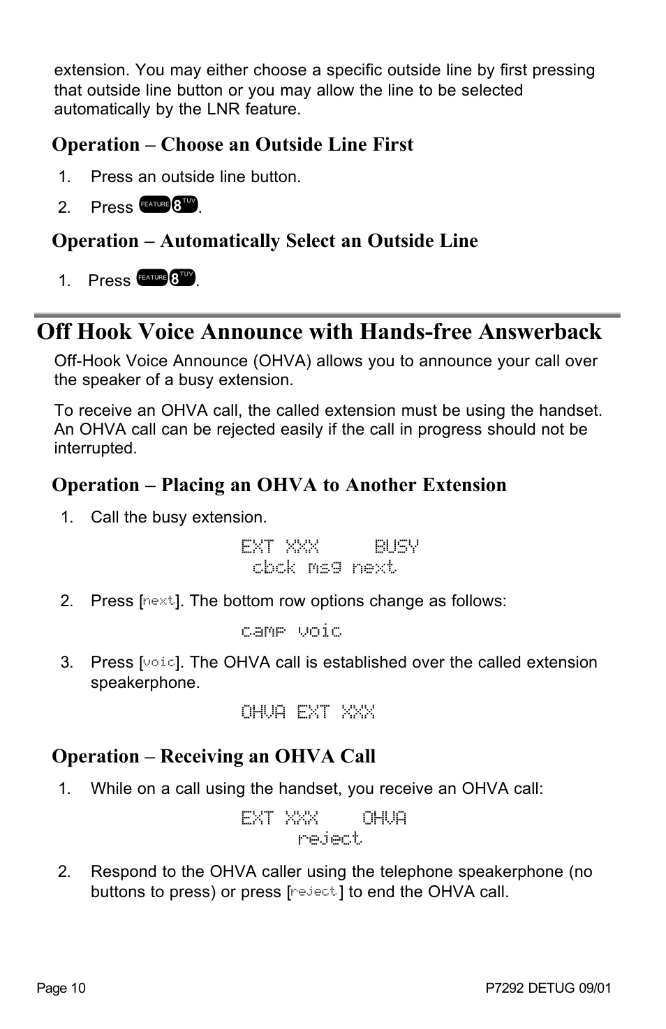 Off hook voice announce with hands-free answerback, Ext xxx busy cbck msg next, Camp voic | Ohva ext xxx, Ext xxx ohva reject | Vertical Communications DX-80TM User Manual | Page 13 / 55