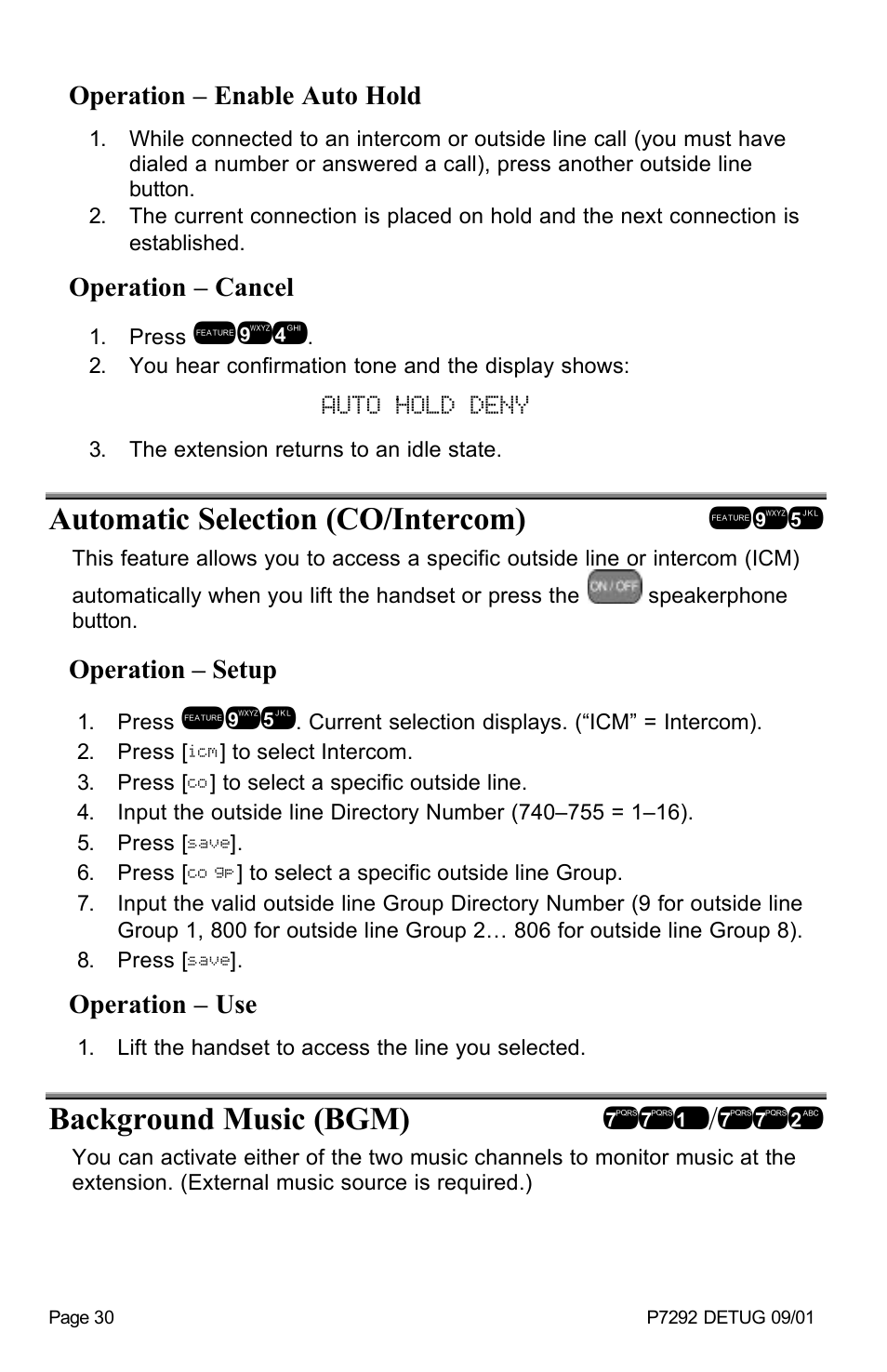 Auto hold deny, Automatic selection (co/intercom) !95 | Vertical Communications DX-80TM User Manual | Page 33 / 55