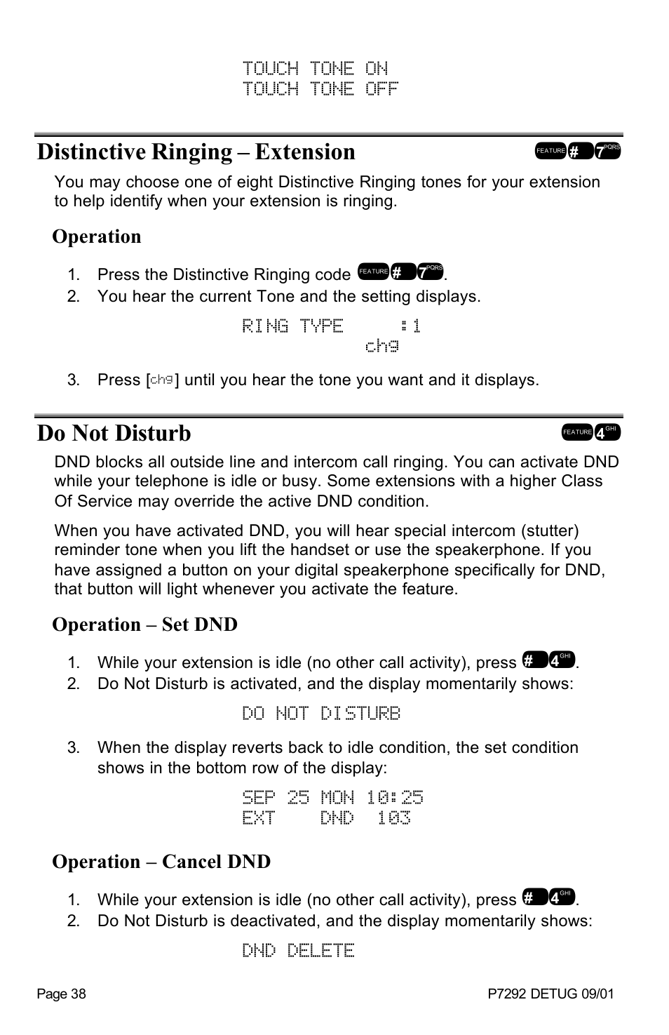 Ring type :1 chg, Do not disturb !4, Do not disturb | Dnd delete | Vertical Communications DX-80TM User Manual | Page 41 / 55