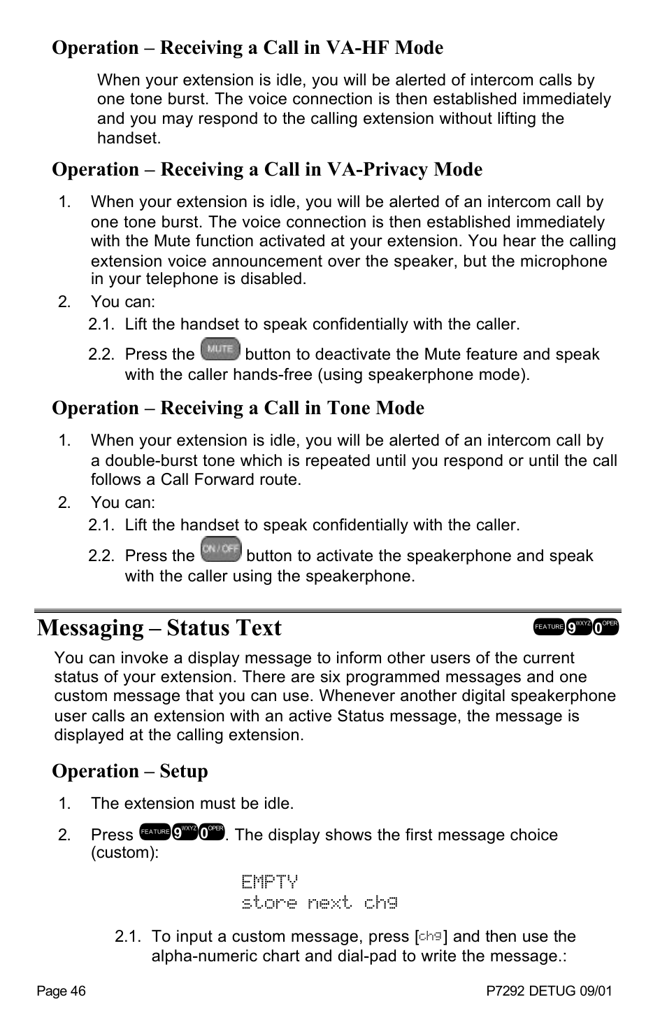 Messaging – status text !90, Empty store next chg | Vertical Communications DX-80TM User Manual | Page 49 / 55