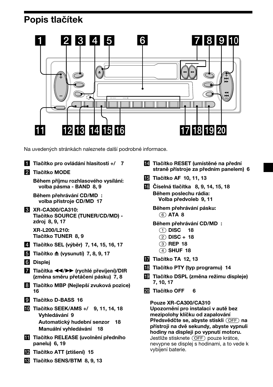 5popis tlačítek | Sony XR-CA310  RU User Manual | Page 27 / 112