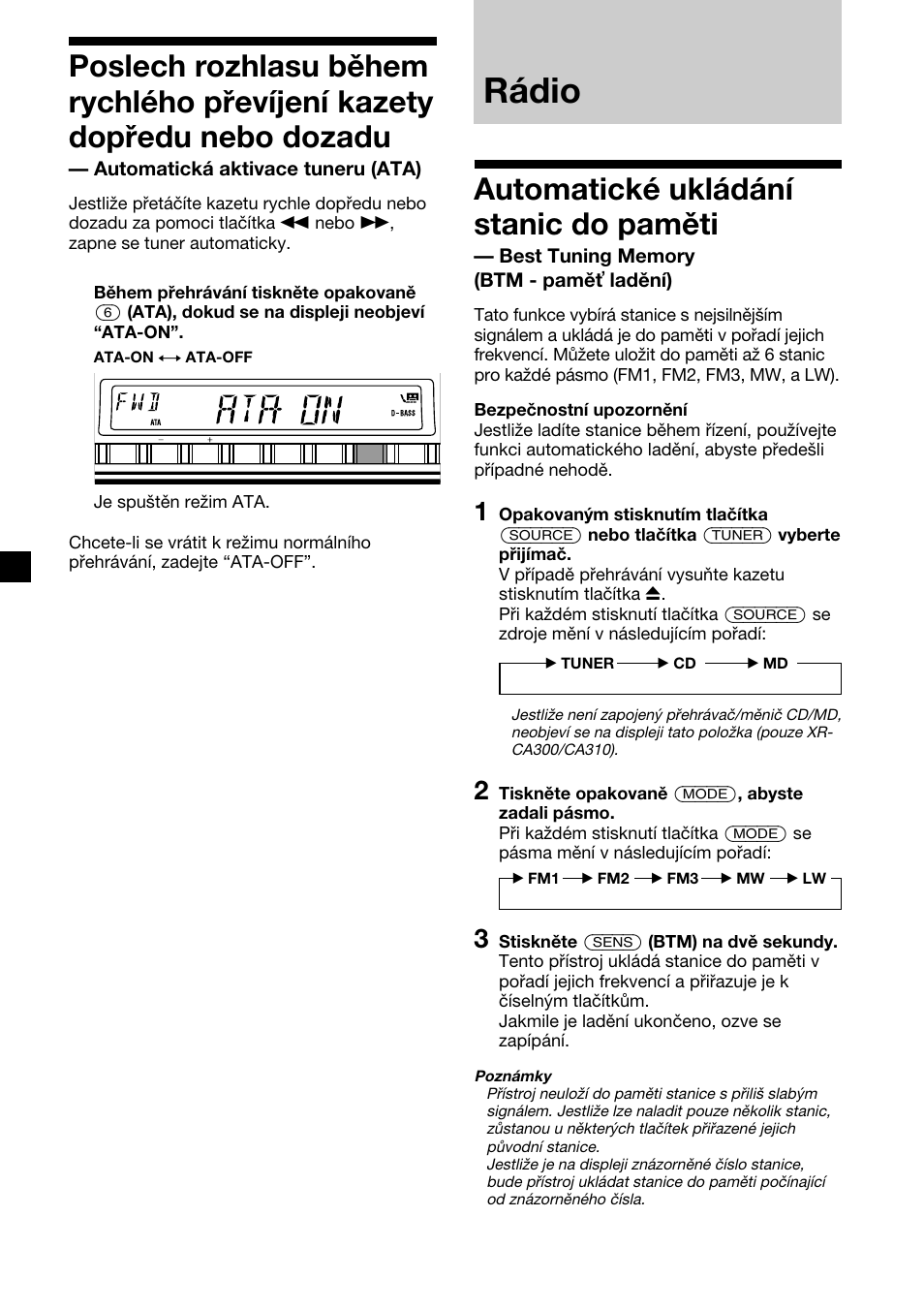 Rádio, Automatické ukládání stanic do paměti | Sony XR-CA310  RU User Manual | Page 30 / 112