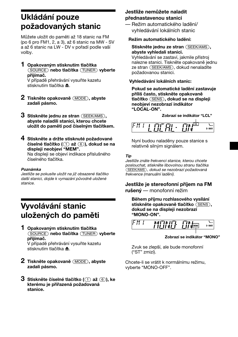 9ukládání pouze požadovaných stanic, Vyvolávání stanic uložených do paměti | Sony XR-CA310  RU User Manual | Page 31 / 112