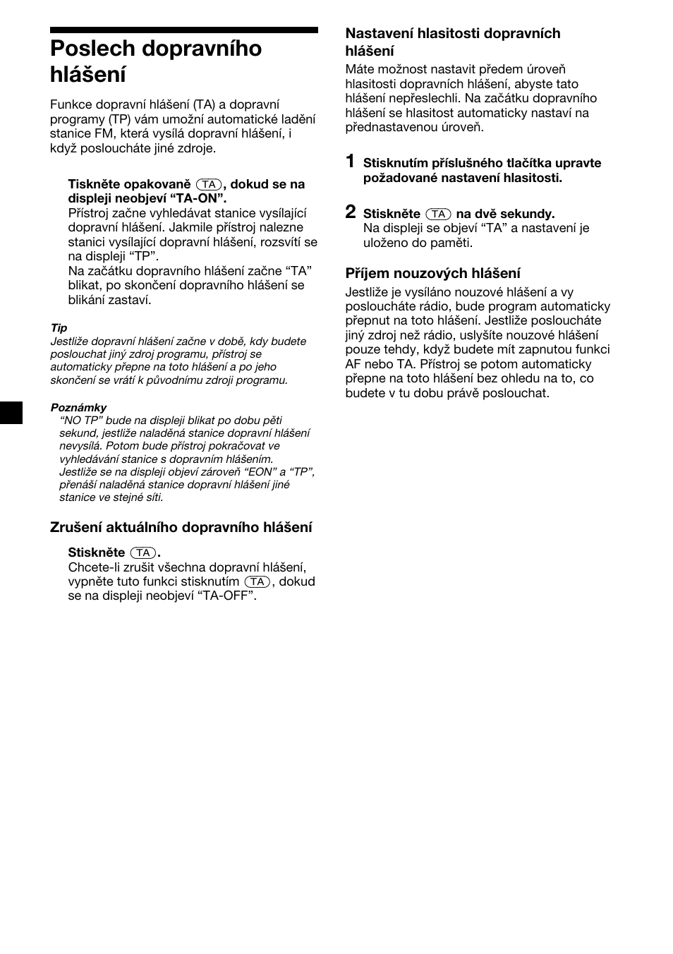 12 poslech dopravního hlášení | Sony XR-CA310  RU User Manual | Page 34 / 112