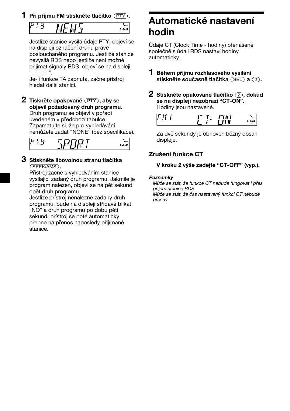 Automatické nastavení hodin | Sony XR-CA310  RU User Manual | Page 36 / 112