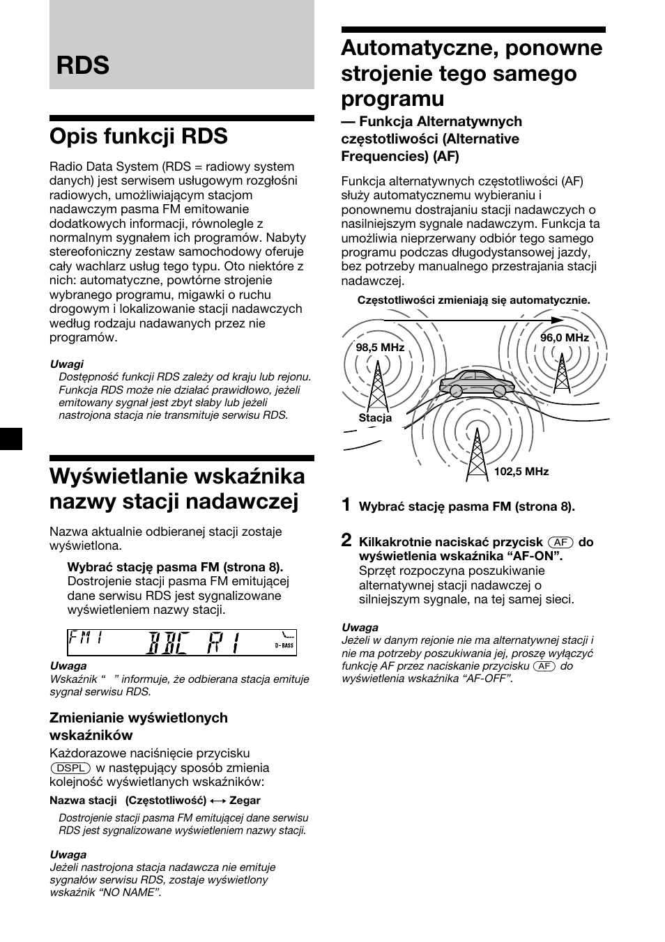 Opis funkcji rds, Wyświetlanie wskaźnika nazwy stacji nadawczej | Sony XR-CA310  RU User Manual | Page 54 / 112