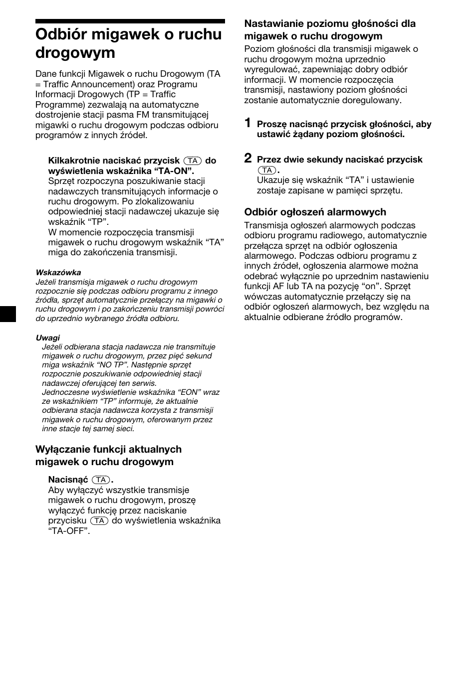 12 odbiór migawek o ruchu drogowym | Sony XR-CA310  RU User Manual | Page 56 / 112