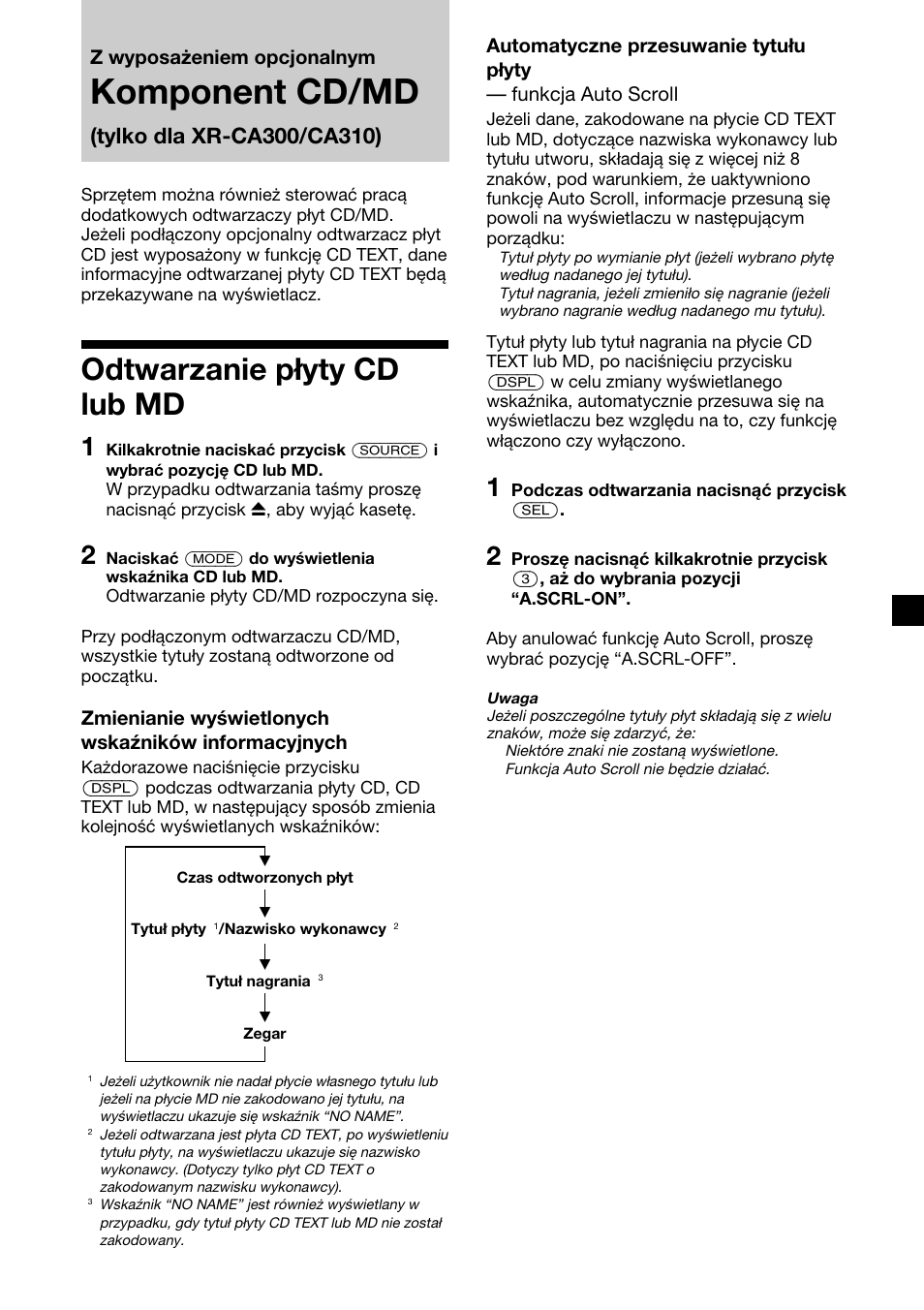 Komponent cd/md, Odtwarzanie płyty cd lub md | Sony XR-CA310  RU User Manual | Page 61 / 112