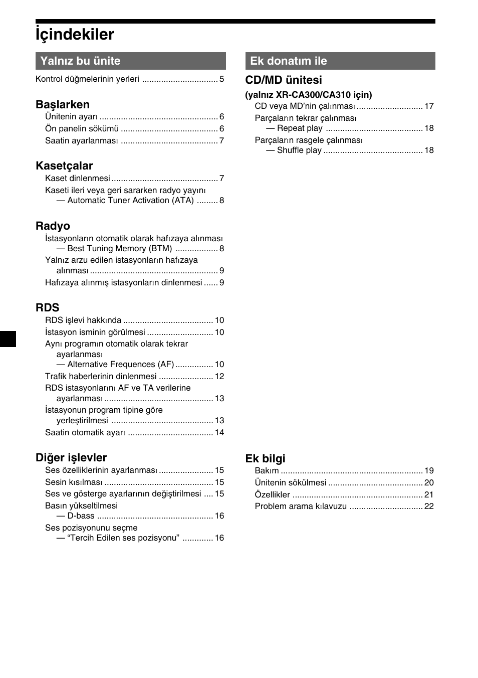 Içindekiler | Sony XR-CA310  RU User Manual | Page 70 / 112