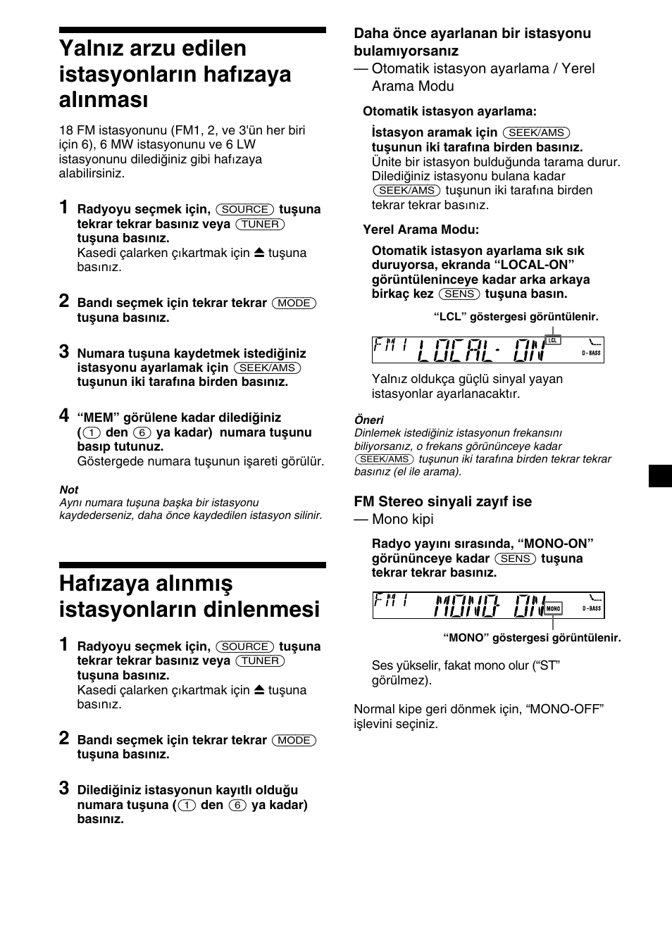 Hafızaya alınmış istasyonların dinlenmesi | Sony XR-CA310  RU User Manual | Page 75 / 112