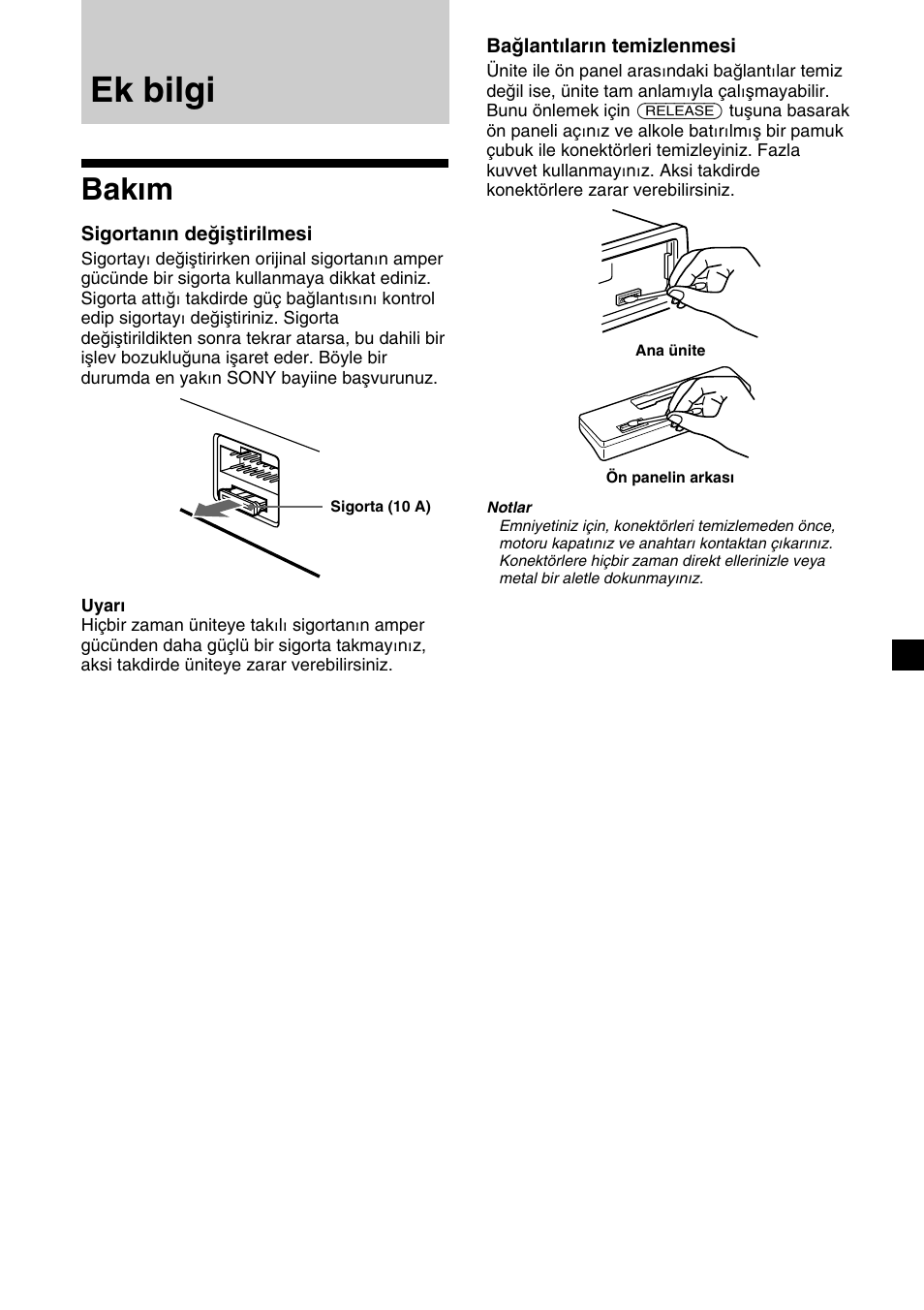 Ek bilgi, Bakım | Sony XR-CA310  RU User Manual | Page 85 / 112