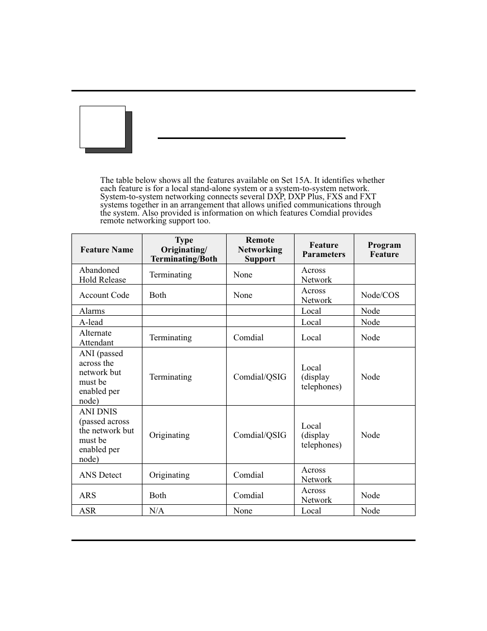 E feature networking support 111, Feature networking support | Vertical Communications and FXT User Manual | Page 119 / 132