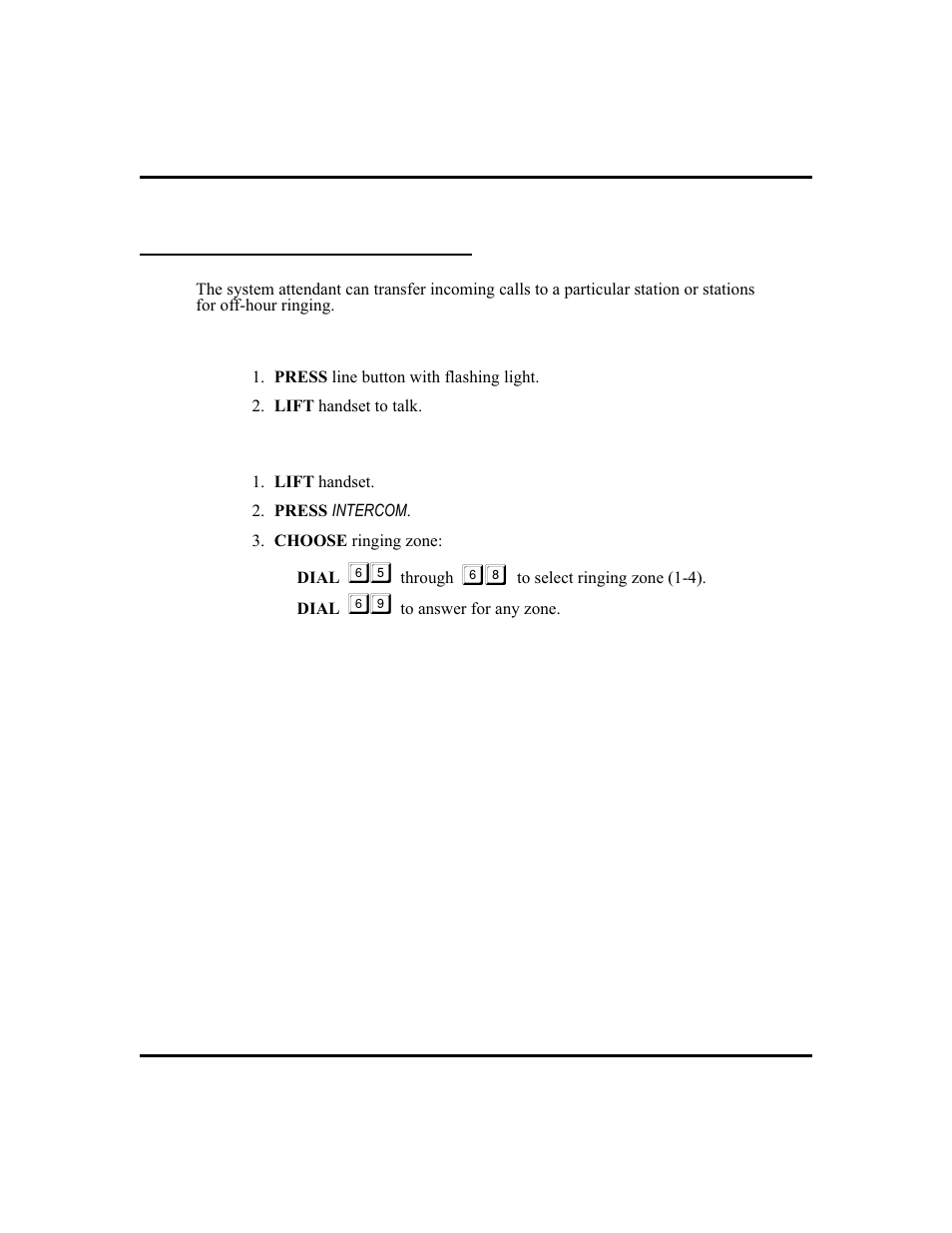 Basic instruc tions, 18, Line access from any station, 18, Night transfer of ringing, 18 | Night-transferred calls, Line access from any station | Vertical Communications and FXT User Manual | Page 26 / 132