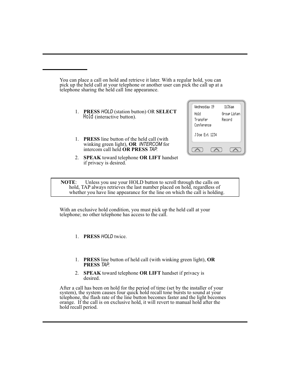 Holding calls 19, Exclusive hold, 19, Using exclusive hold, 19 | Holding calls | Vertical Communications and FXT User Manual | Page 27 / 132