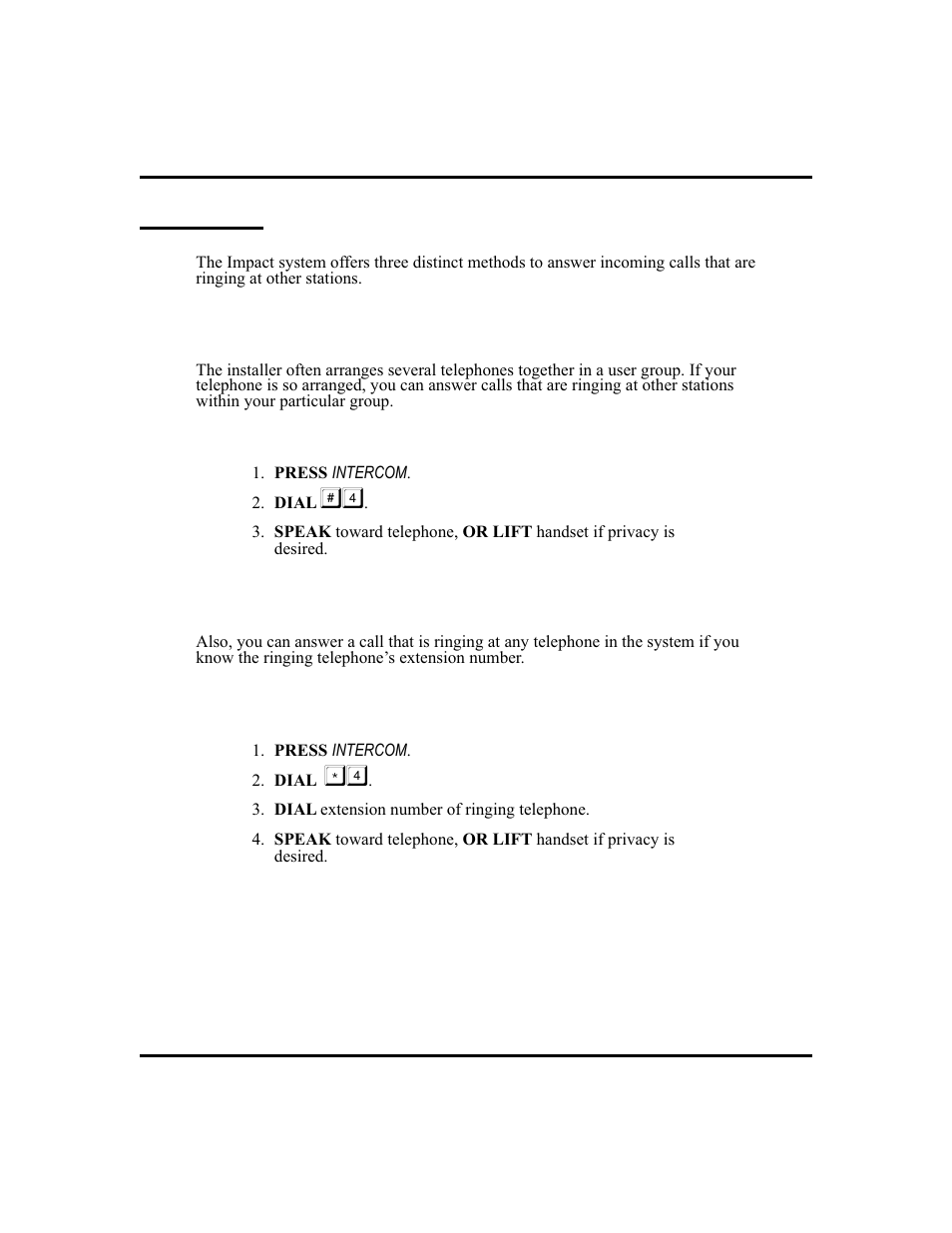 Call pickup 22, Answering for any station (directed), 22, Answering within a group, 22 | Call pickup, Group call pickup, Directed call pickup | Vertical Communications and FXT User Manual | Page 30 / 132