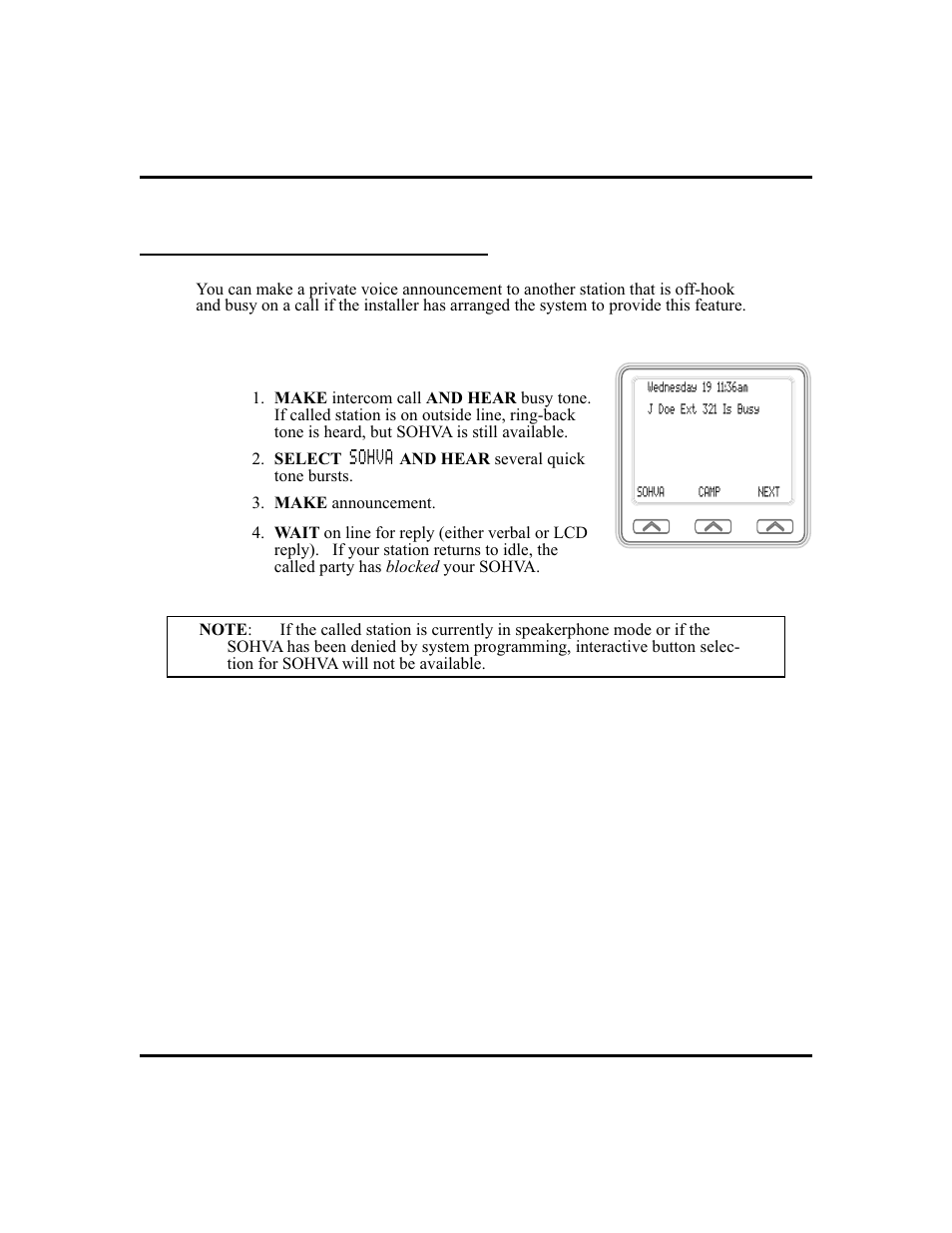 Making a sohva, 36, Sending subdued off-hook, Voice announcements (sohva) | Vertical Communications and FXT User Manual | Page 44 / 132