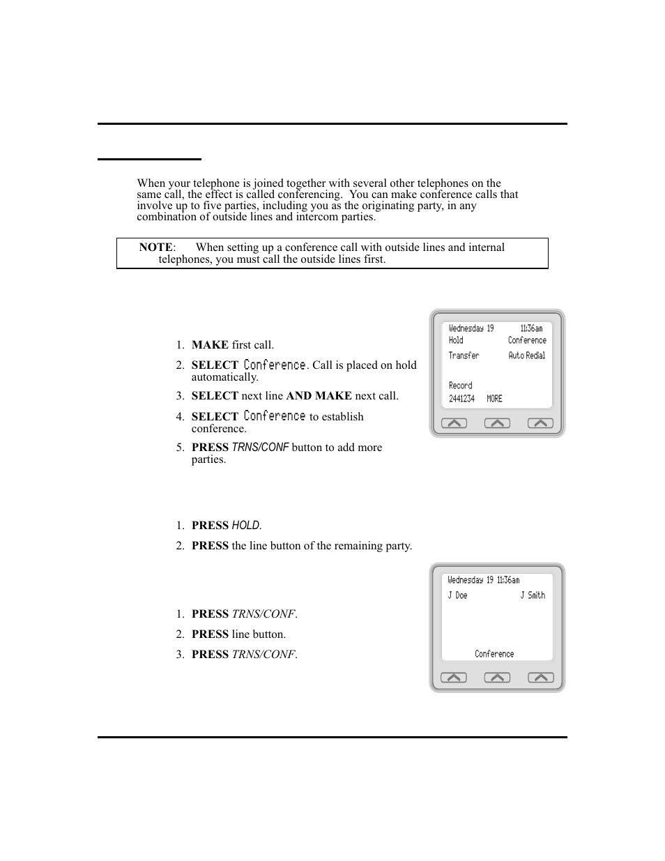 Conferencing 38, Conferencing | Vertical Communications and FXT User Manual | Page 46 / 132