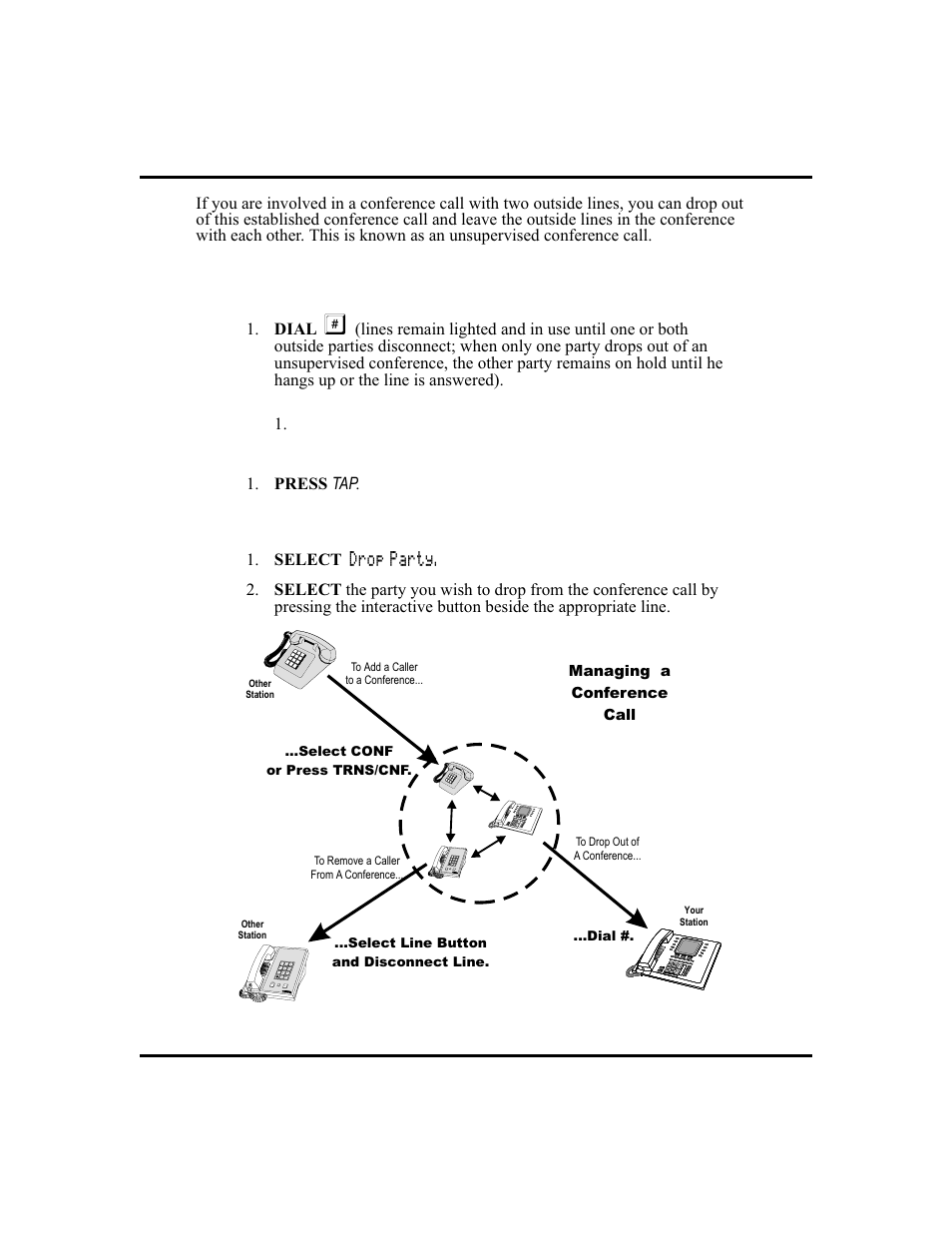 Creating unsu per vised confer ences, 39, Unsu per vised confer ences, 39, Dial | 1. press tap, Conference call management | Vertical Communications and FXT User Manual | Page 47 / 132