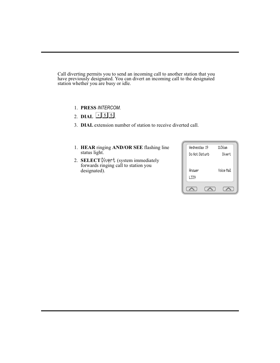 Diverting calls, 42, Diverting all incoming calls to another station | Vertical Communications and FXT User Manual | Page 50 / 132