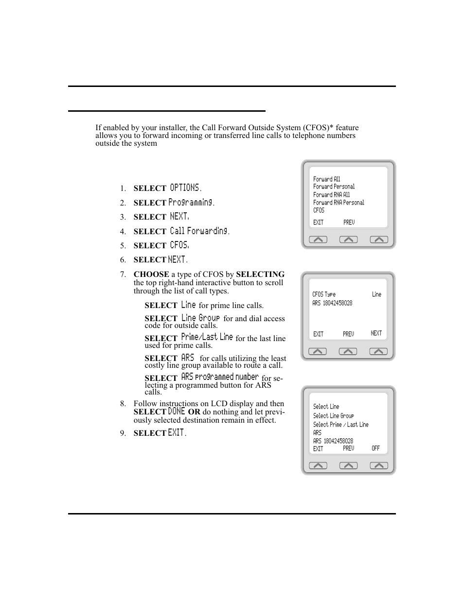 Call forward outside system ( cfos ) 43, Call forward outside system, 43, Call forward outside system (cfos), 43 | Call forward outside system (cfos) | Vertical Communications and FXT User Manual | Page 51 / 132