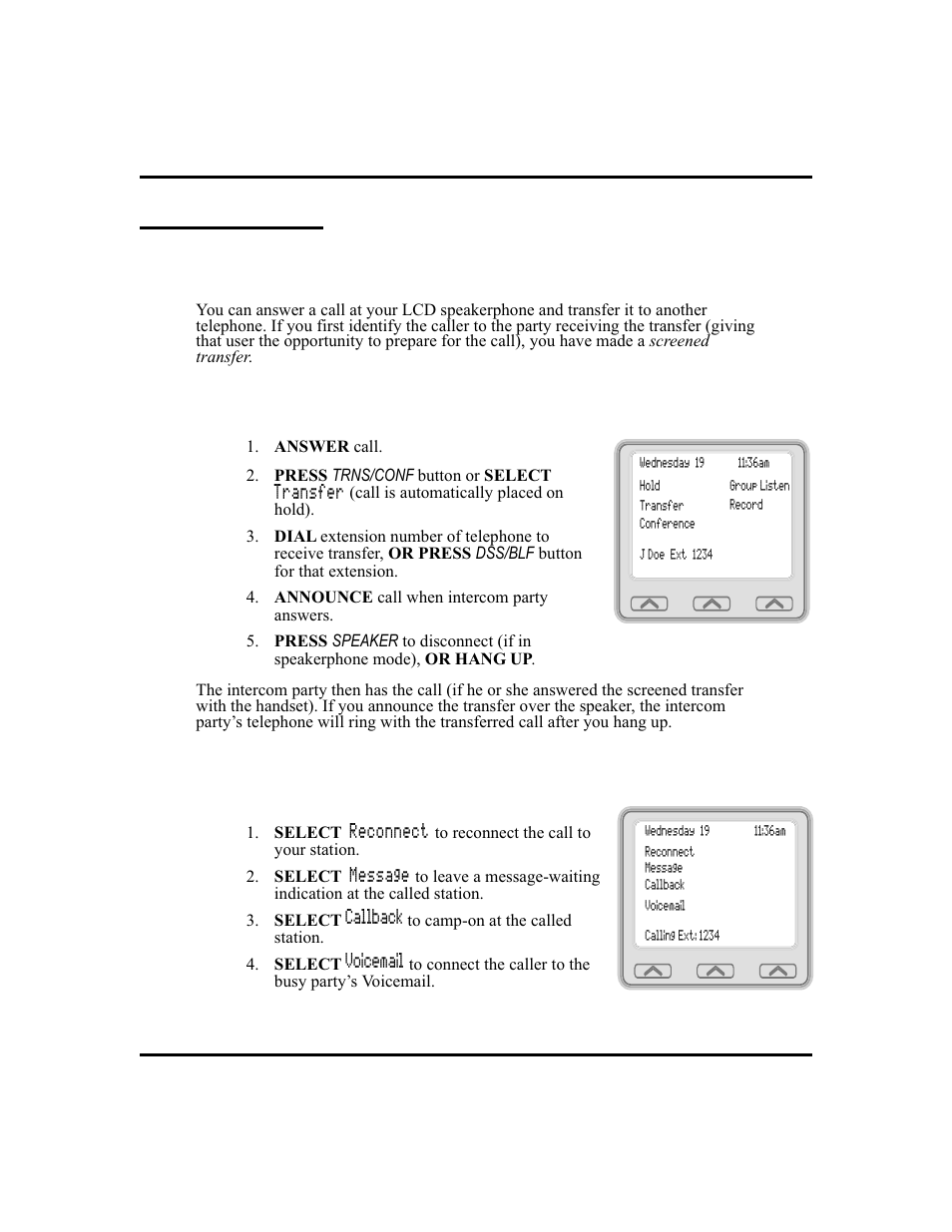 Call trans ferring 47, Screened transfers, 47, Call transferring | Call transferring screened call transfers | Vertical Communications and FXT User Manual | Page 55 / 132