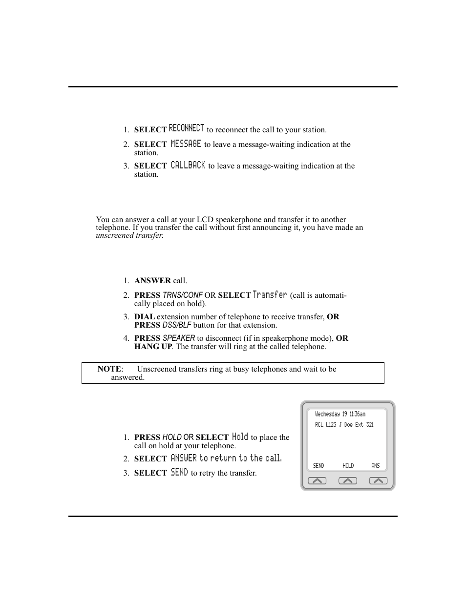 Unscreened transfers, 48, Unscreened call transfers | Vertical Communications and FXT User Manual | Page 56 / 132