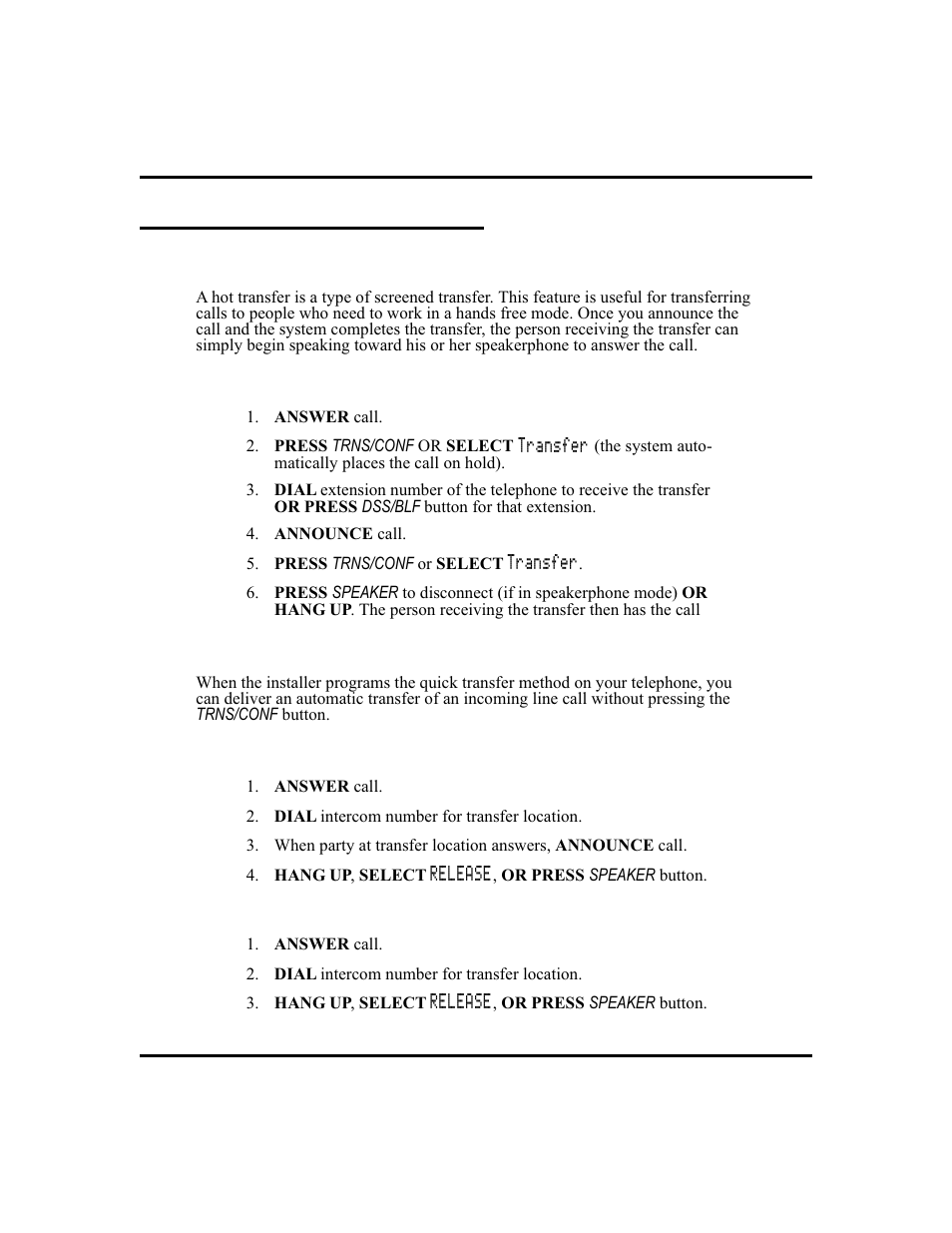 Other call trans ferring options 49, Hot transfer, 49, Other call transferring options | Other call transferring options hot transfer, Quick transfer | Vertical Communications and FXT User Manual | Page 57 / 132