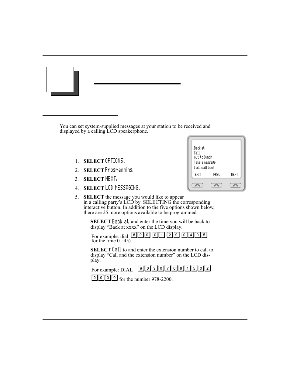 5 nonverbal messaging 51, Lcd message delivery 51, Sending, 51 | Nonverbal messaging, Lcd message delivery | Vertical Communications and FXT User Manual | Page 59 / 132