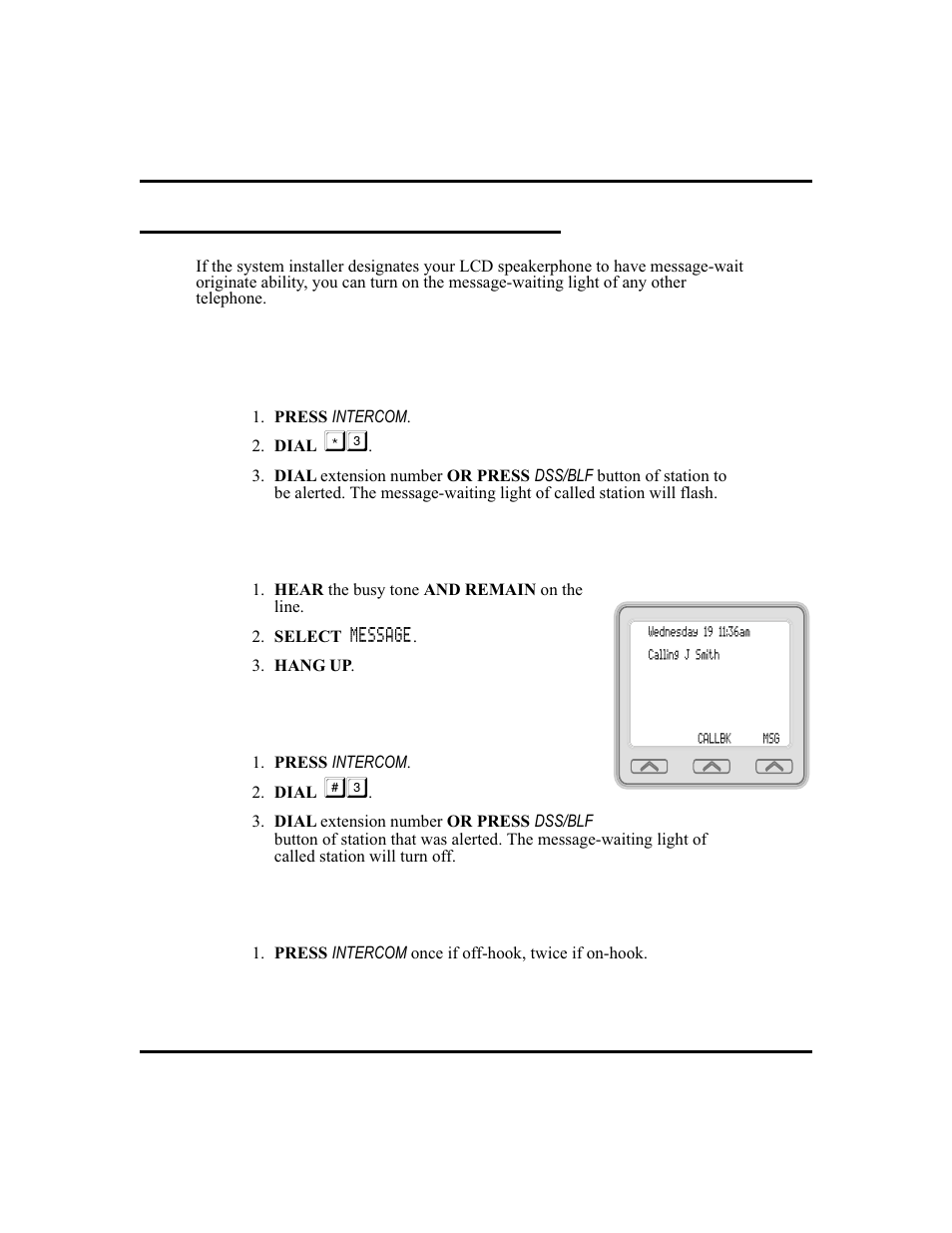 Message waiting light and messaging 54, Lighting with station to station messaging, 54, Lighting for another station, 54 | Message waiting light and messaging | Vertical Communications and FXT User Manual | Page 62 / 132