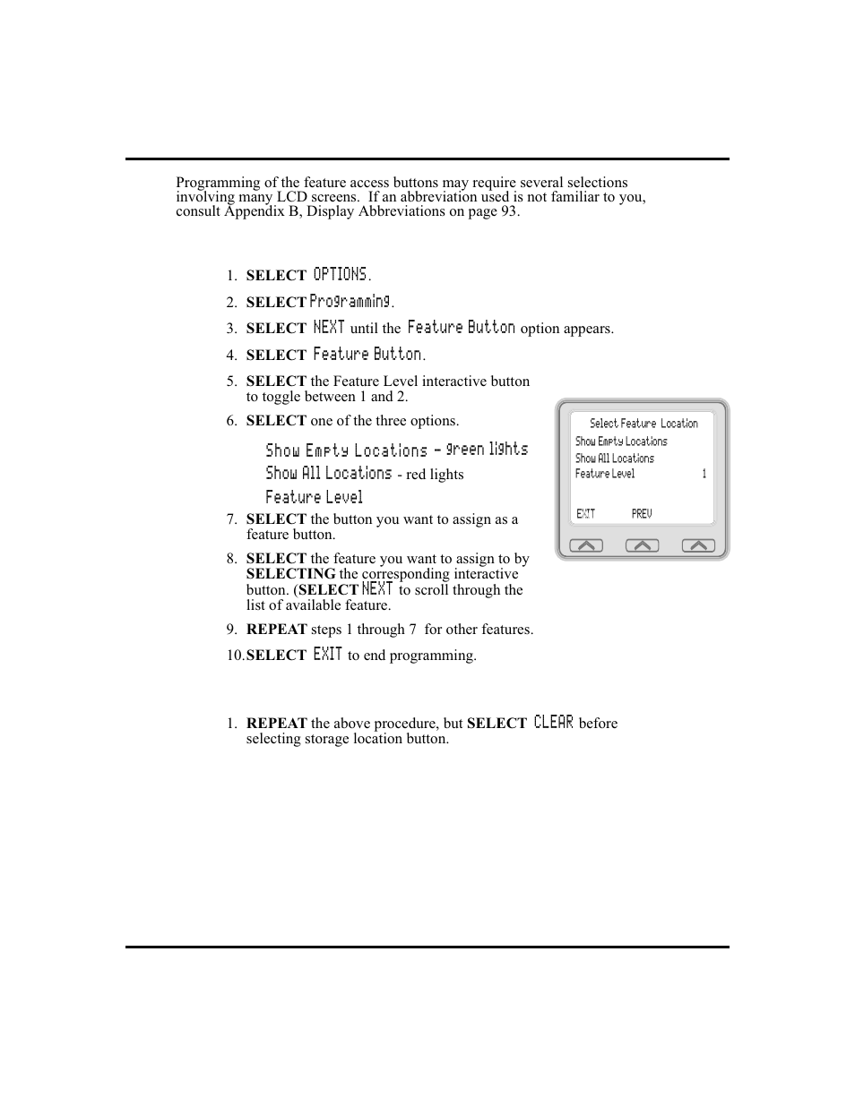 Clearing feature buttons, 64, Feature access button programming, 64 | Vertical Communications and FXT User Manual | Page 72 / 132