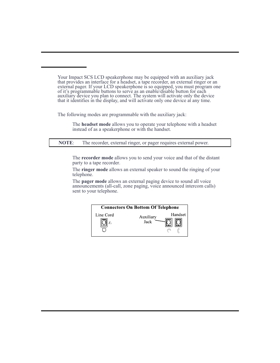 Auxiliary jack 74, Compat ible equipment, 74, Config uring with auxillary jack, 74 | Auxiliary jack | Vertical Communications and FXT User Manual | Page 82 / 132