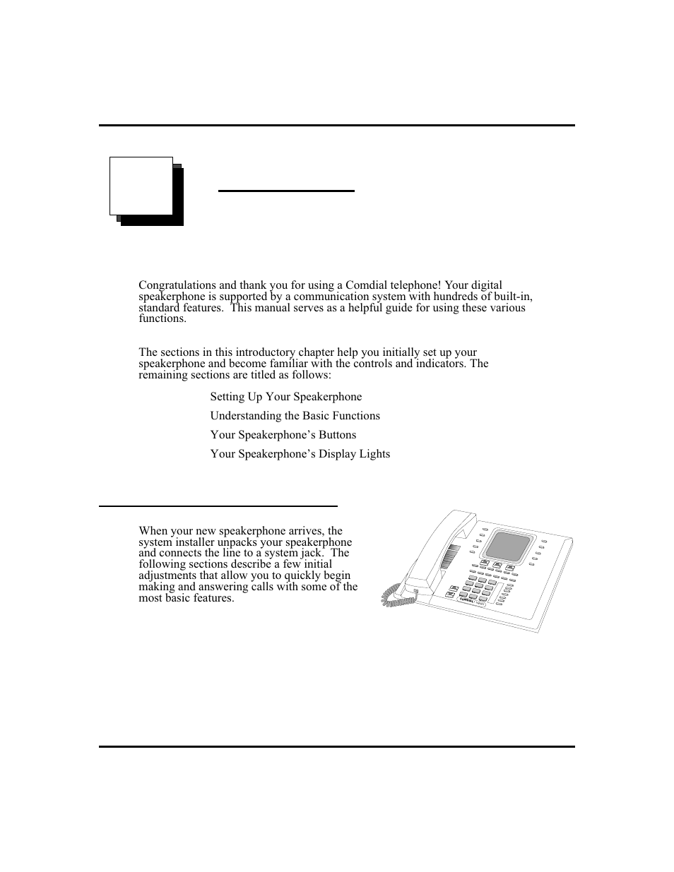 1 getting started 1, Setting up your speakerphone 1, Getting started | Setting up your speakerphone, Welcome | Vertical Communications and FXT User Manual | Page 9 / 132
