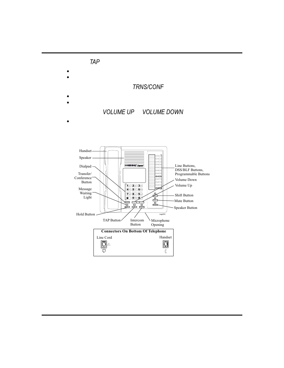 Function, 9, Tap button ( tap ), Transfer/conference button ( trns/conf ) | Volume control ( volume up or volume down ), Transfers calls. · sets up conference calls, Impact 8112s-** speakerphone | Vertical Communications GCA70-313 User Manual | Page 17 / 108