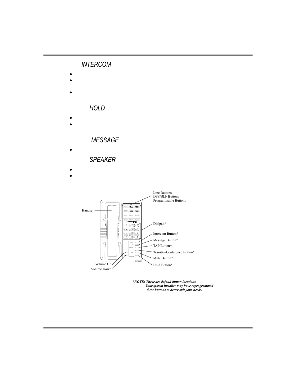 Meaning of asso ci ated light, 11, Next to intercom button, Above the hold button | Above the speaker button, Winking green = message awaits pick up, Impact scs 8212n-** telephone | Vertical Communications GCA70-313 User Manual | Page 19 / 108