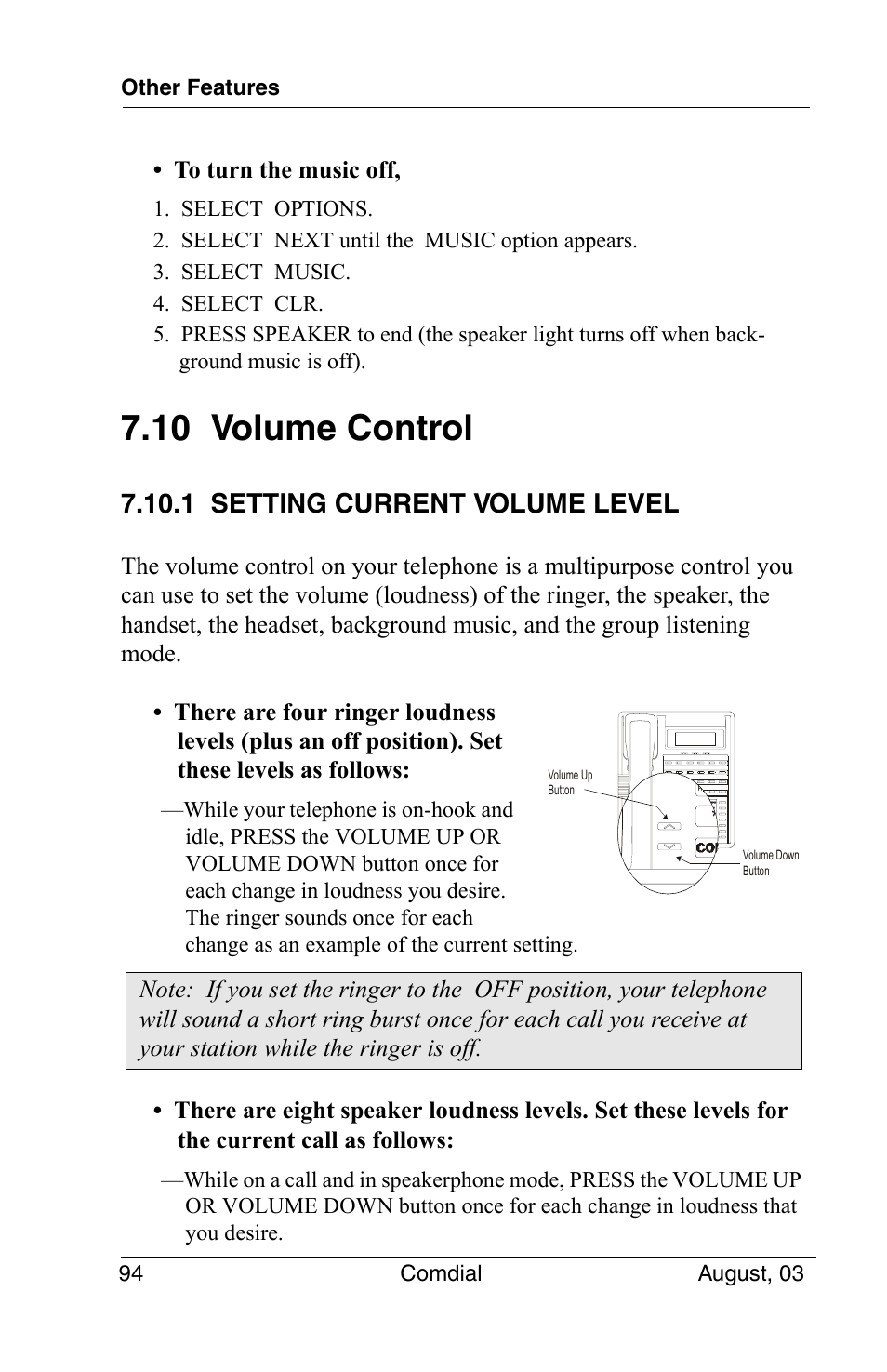 10 volume control, 1 setting current volume level | Vertical Communications SCS 8324S User Manual | Page 104 / 174
