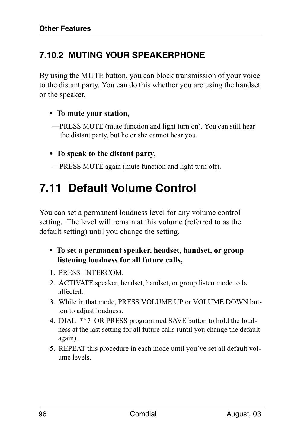 2 muting your speakerphone, 11 default volume control | Vertical Communications SCS 8324S User Manual | Page 106 / 174