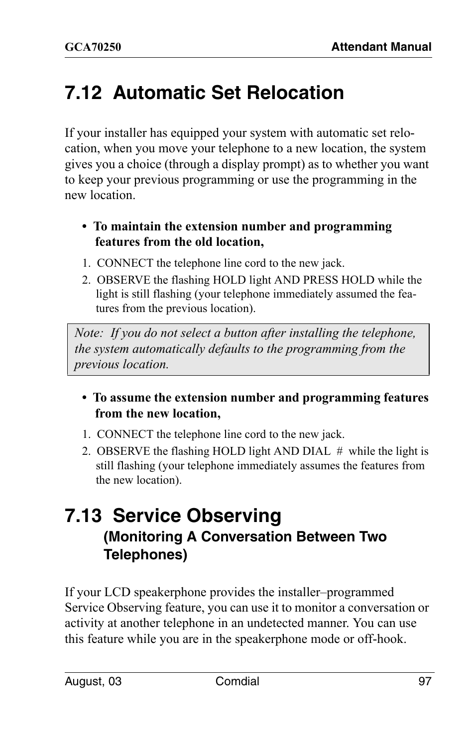 12 automatic set relocation, Two telephones), 13 service observing | Vertical Communications SCS 8324S User Manual | Page 107 / 174