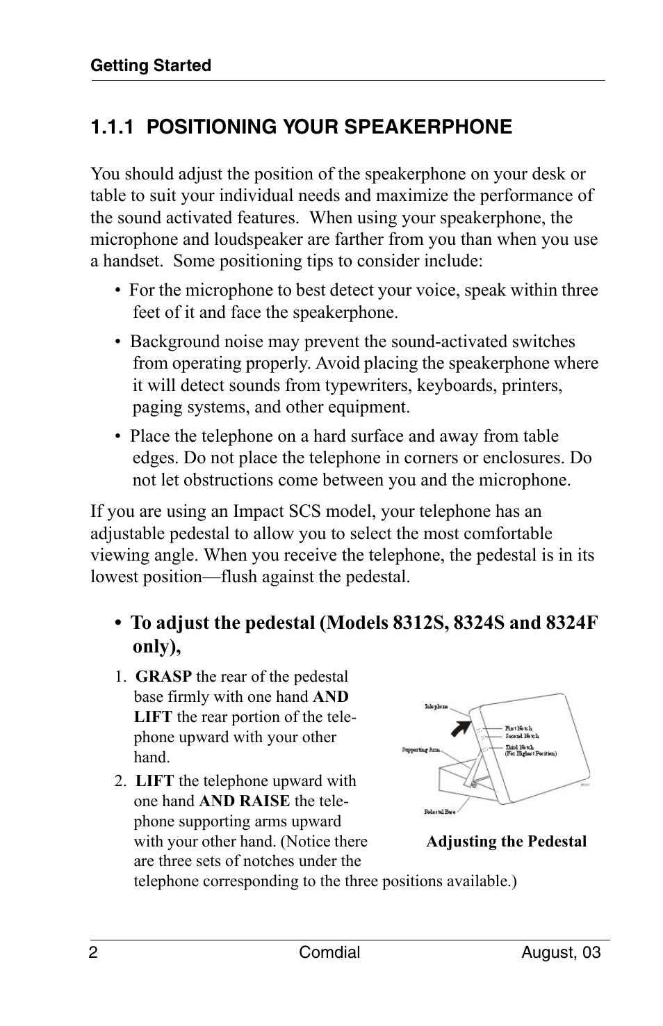 1 positioning your speakerphone | Vertical Communications SCS 8324S User Manual | Page 12 / 174