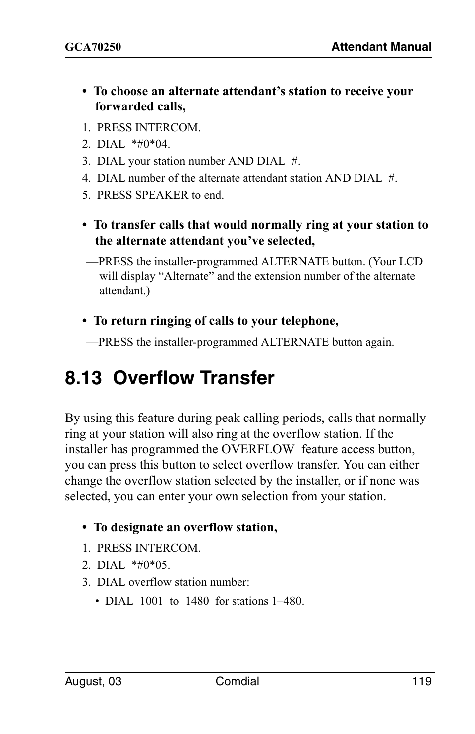 13 overflow transfer | Vertical Communications SCS 8324S User Manual | Page 129 / 174