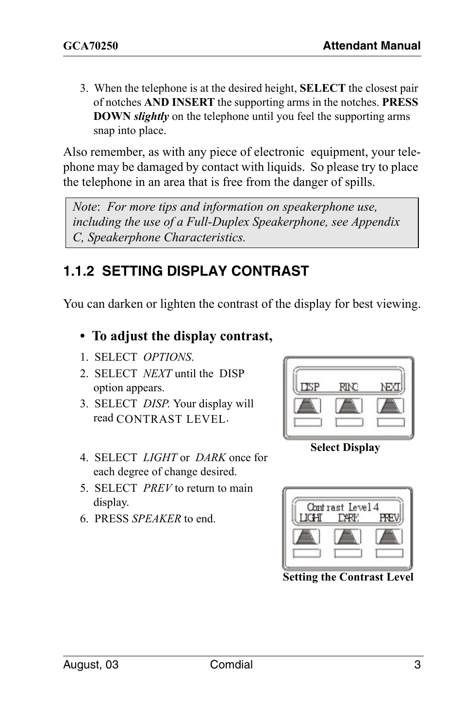 2 setting display contrast | Vertical Communications SCS 8324S User Manual | Page 13 / 174