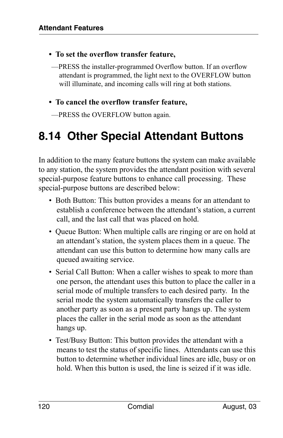 14 other special attendant buttons | Vertical Communications SCS 8324S User Manual | Page 130 / 174