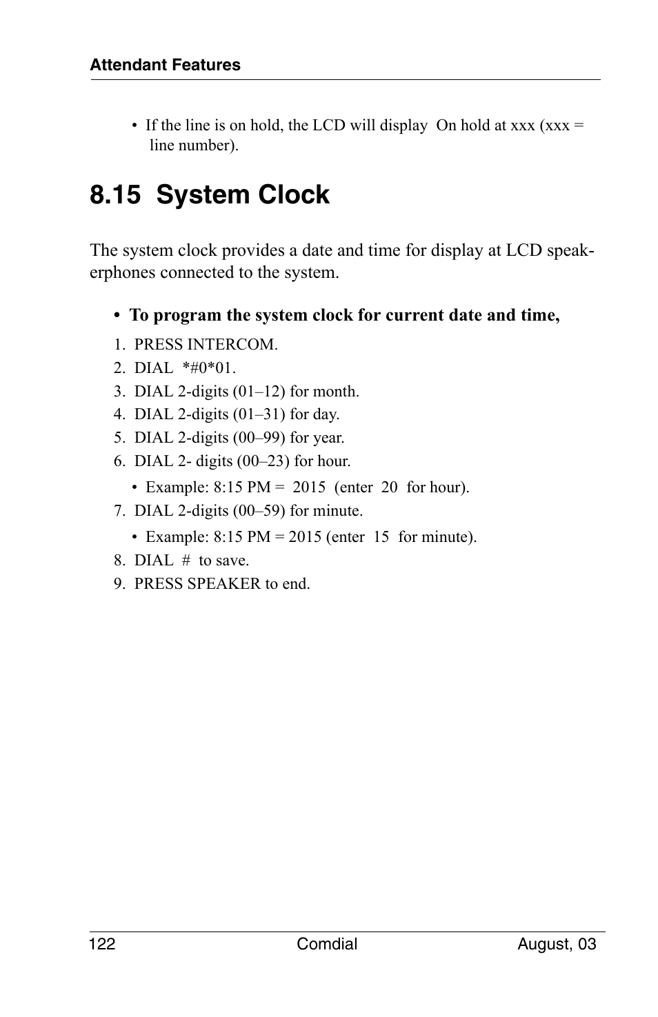 15 system clock | Vertical Communications SCS 8324S User Manual | Page 132 / 174