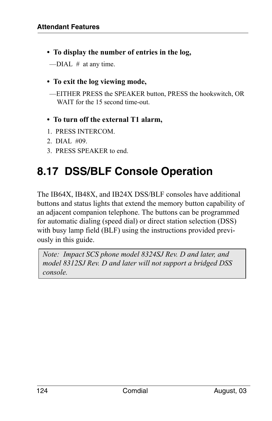 17 dss/blf console operation | Vertical Communications SCS 8324S User Manual | Page 134 / 174