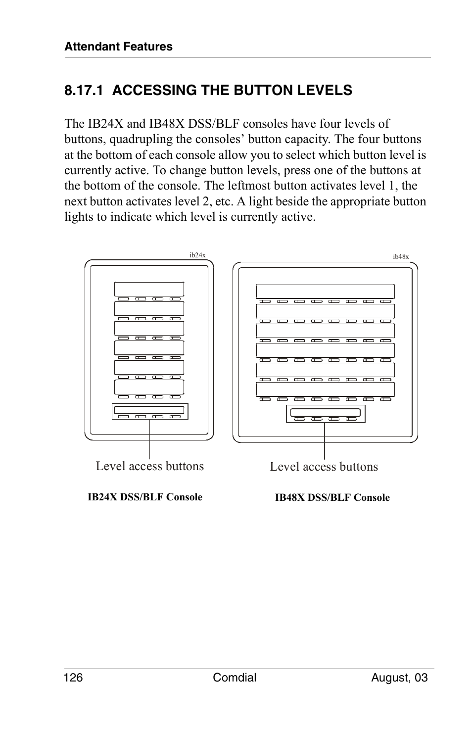 1 accessing the button levels, Level access buttons | Vertical Communications SCS 8324S User Manual | Page 136 / 174