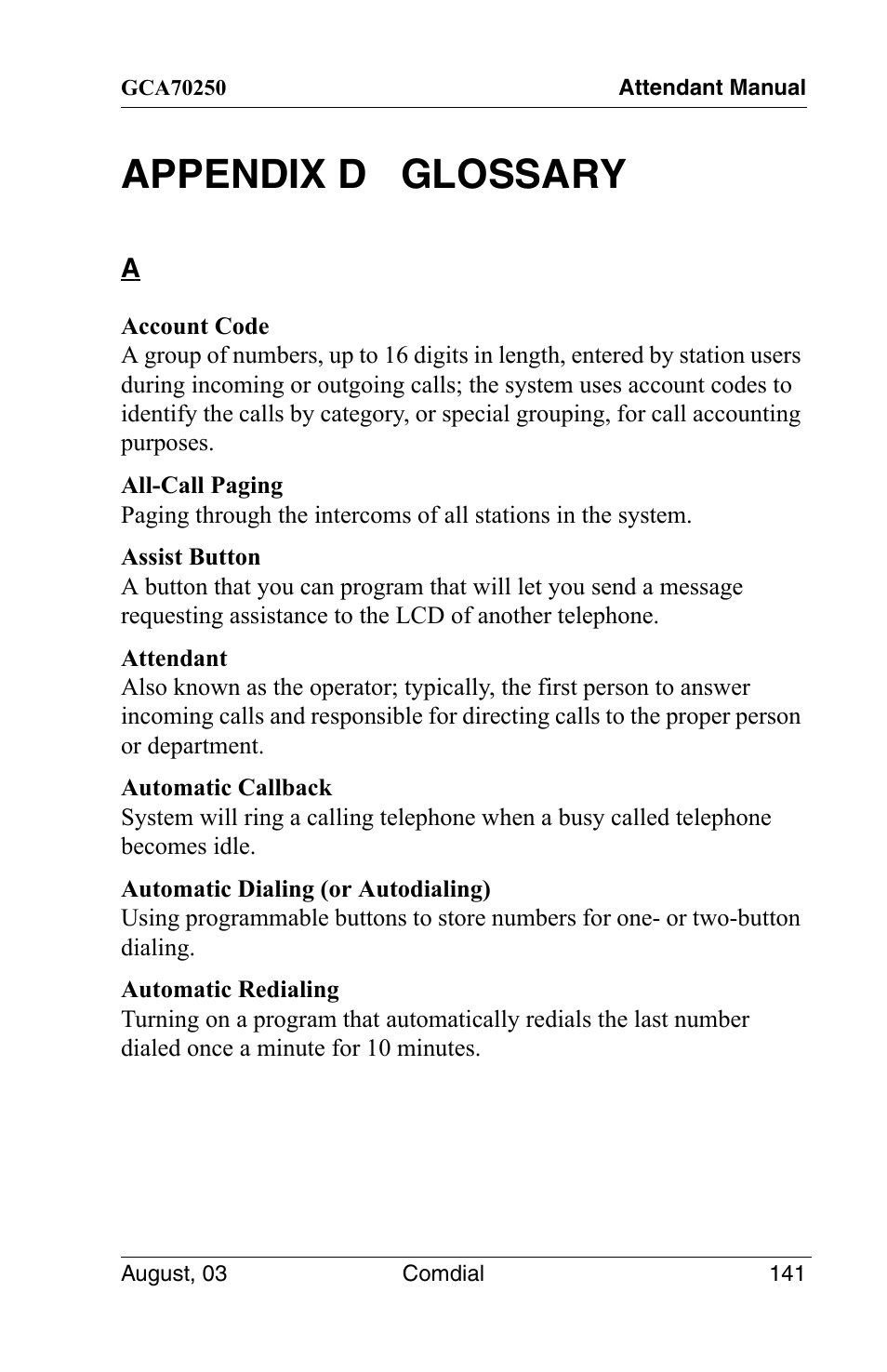 Appendix d glossary | Vertical Communications SCS 8324S User Manual | Page 151 / 174