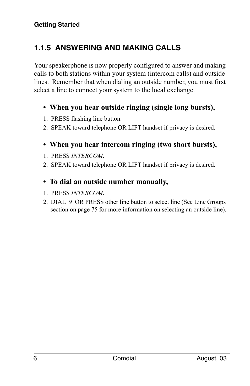 5 answering and making calls | Vertical Communications SCS 8324S User Manual | Page 16 / 174