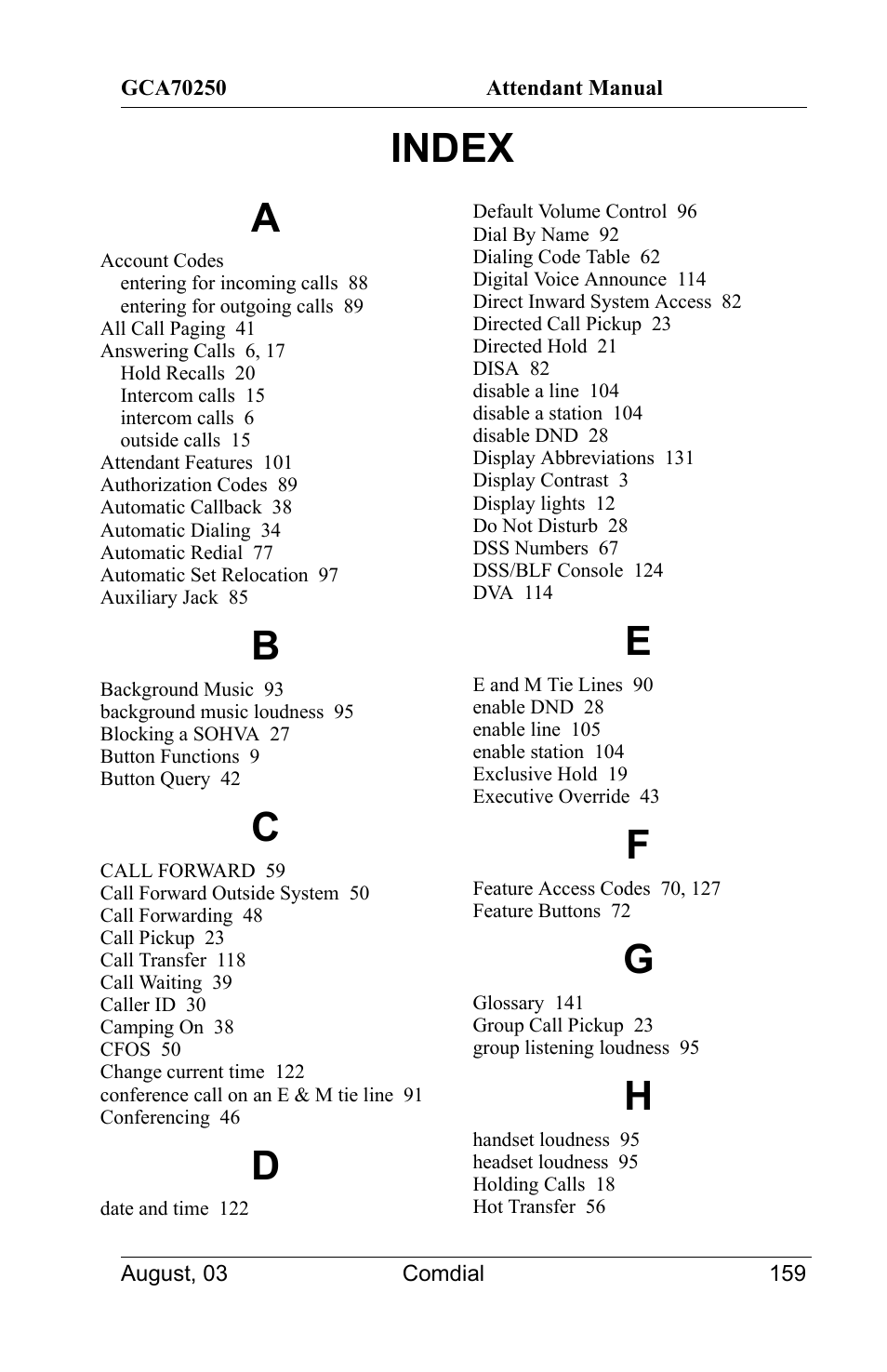 Index, Index a | Vertical Communications SCS 8324S User Manual | Page 169 / 174