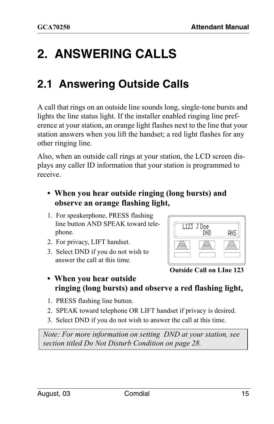 Answering calls, 1 answering outside calls | Vertical Communications SCS 8324S User Manual | Page 25 / 174