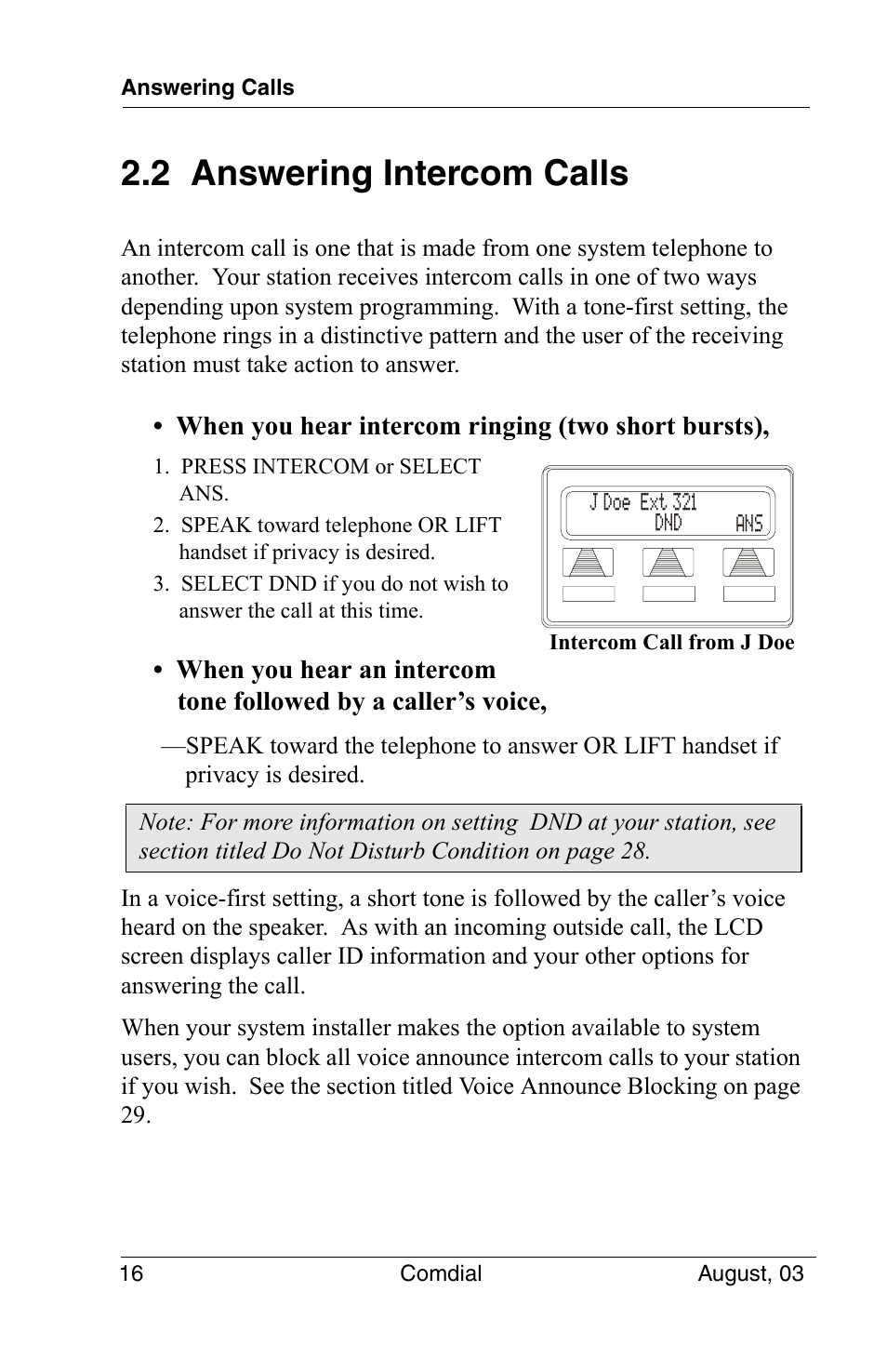 2 answering intercom calls | Vertical Communications SCS 8324S User Manual | Page 26 / 174