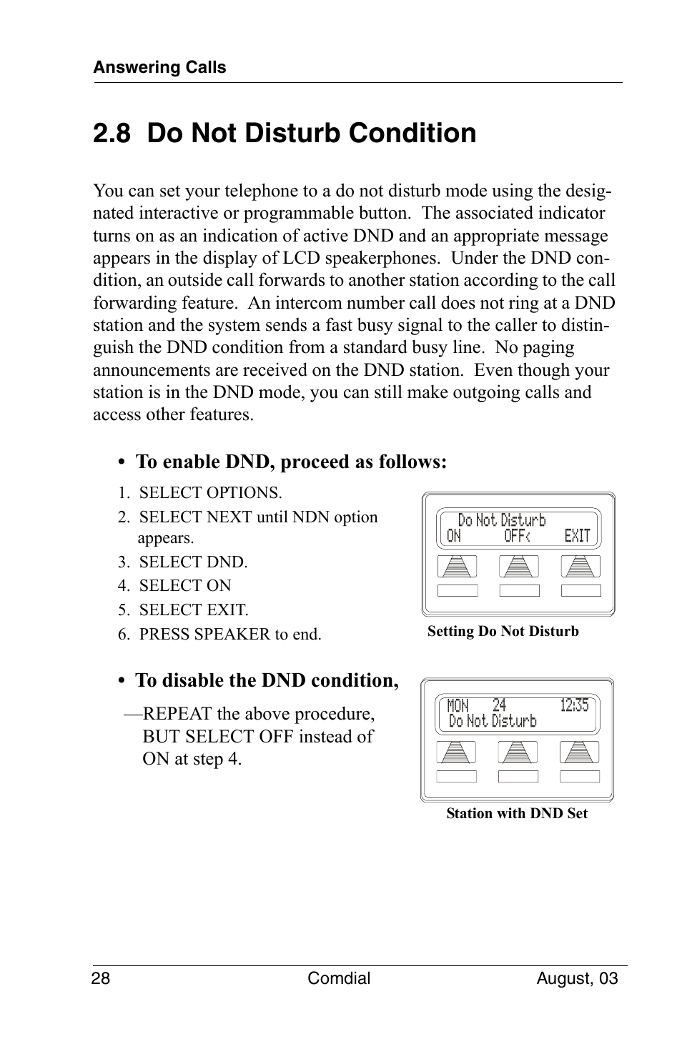 8 do not disturb condition | Vertical Communications SCS 8324S User Manual | Page 38 / 174